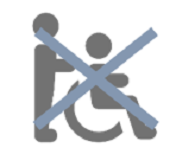A Gray Icon of Person touching wheel chair with Gray X Over it