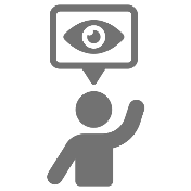 A gray Icon with person and eye above them