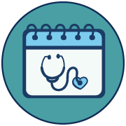 Icon of a calendar with a stethoscope representing a doctor's appointment