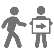 Icon of one person holding a sign and another person walking
