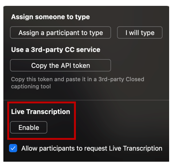 Screenshot of How to Enable Transcription in Zoom