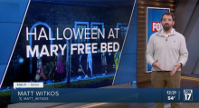 Screen capture from the beginning of online news story by Fox 17 about Mary Free Bed's trunk or treat event